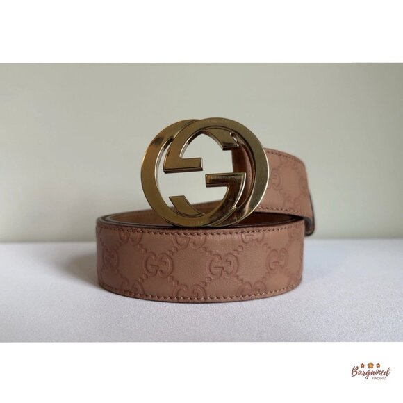 Auth Gucci Brown/Beige Guccissima Leather Gold Interlocking G Buckle Belt 80/32 - Picture 12 of 13
